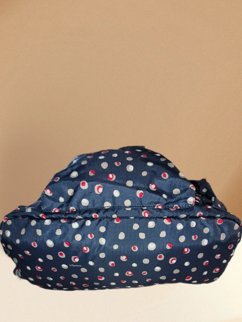Lesportsac Navy Backpack with White and Red Dot Print